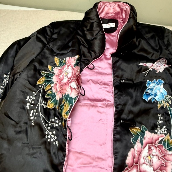 Vintage Quilted Satin Chinese Style Mandarin Collar Jacket By Lee Kuang - Picture 4 of 13